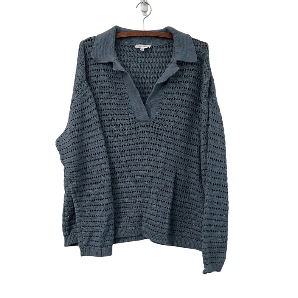 Haven Well Within Blue Open Knit V Neck Chunky Knit Pullover Sweater Size Large